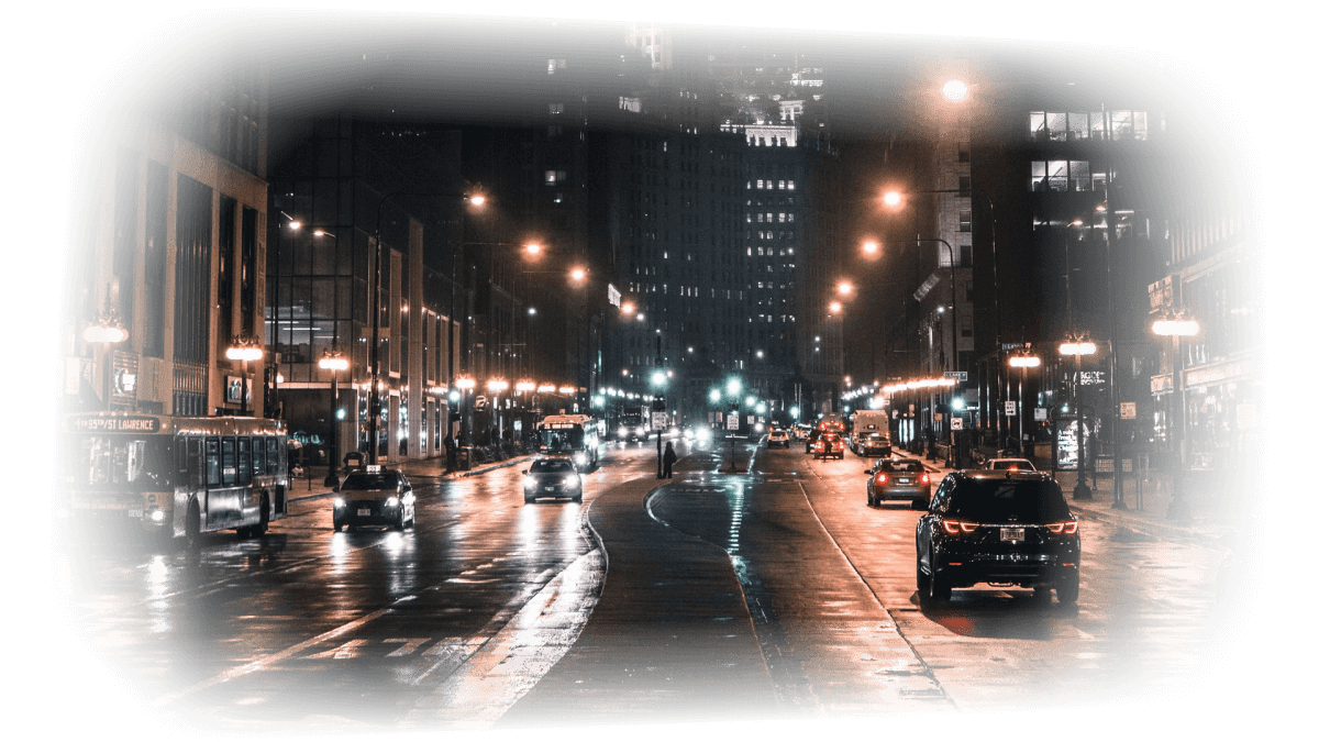 Traffic on a city street at night